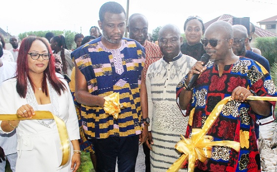 Mark Okraku-Mantey (2nd from left), Deputy Minister of Tourism, Arts and Culture, cutting the ribbon to open the hotel. Assisting him are Samira Seyram Mohammed (left), Managing Director, Alexander Palace Hotel, and Akwasi Agyeman (right), CEO, Ghana Tourism Authority. Picture: ERNEST KODZI