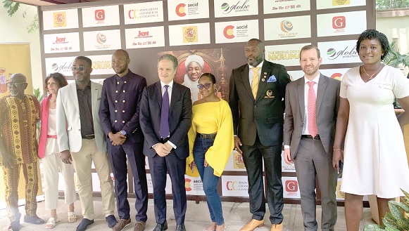 Javier Gutiérrez (middle), Spanish Ambassador to Ghana; Latif Abubakar (4th from left), Ghanaian Playwright, with some othe cast and sponsors of the play