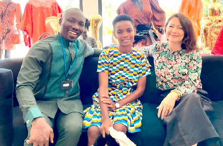Ingrid Mollestad (right), Ken Kwaku Nimo (left) and Martha Allotey seated at The Lotte store after the tour 