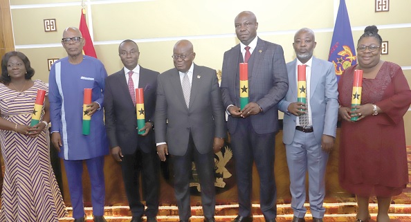 President Akufo-Addo (middle) with members of the Public Services Commission at the Jubilee House