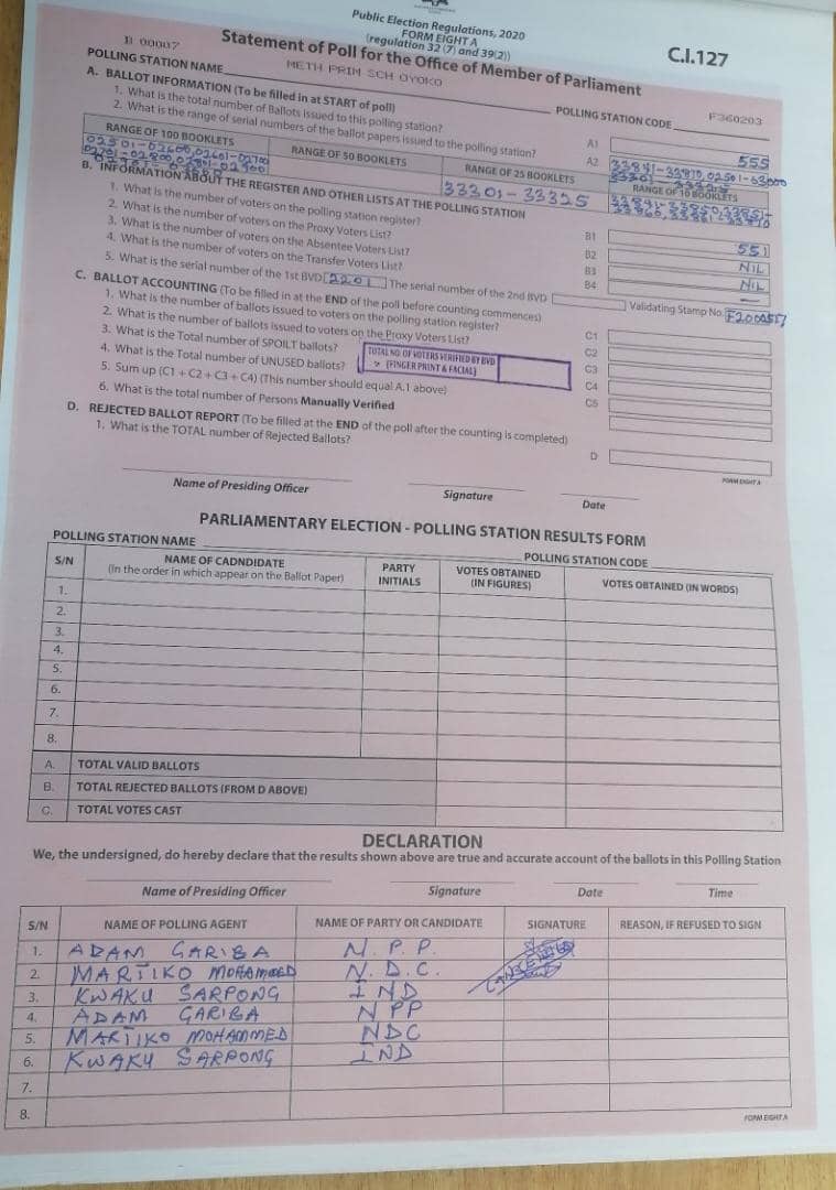 Kumawu: EC on why signed pink sheet at Oyoko polling station was cancelled