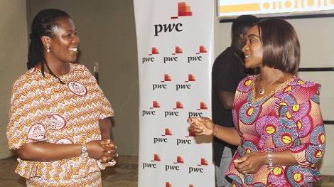 Sena Dake (left), President, ICAG, interacting with Abena Osei-Asare (right), Deputy Minister of Finance, during the National Public Financial Management Forum. Picture: ESTHER ADJORKOR ADJEI