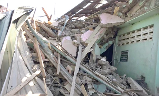 A portion of the collapsed building