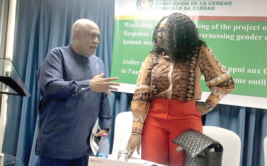 Charles Abani (right), UN Resident Coordinator, having a chat with Damtien Tchintchibidja, Vice-President of the ECOWAS Commission