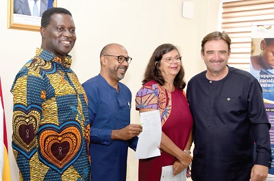 Dr Yaw Adutwum (left), Minister of Education, with Irchad Razaaly (2nd from left), Ambassador of the EU to Ghana, Regina Bauerochse (2nd from right), Country Director of GIZ Ghana, and  Daniel Krull (right), Ambassador of the Federal Republic of Germany, after signing the MoU to  provide support to the transformation of the TVET system. Picture: EBOW HANSON