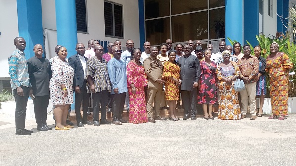 George Sarpong (arrowed), Executive Secretary of the National Media Commission,  with members of the statutory committees and some GJA executive 