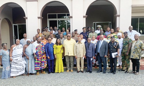 Henry Quartey (middle), Greater Accra Regional Minister, with representatives from the Regional Security Council, Greater Accra Regional House of Chiefs and some leaders of faith-based organisations