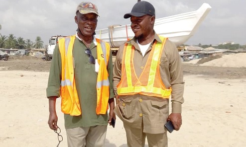 Benedict Lamptey (left), MD Fiberglass Ghana, with Capt Kwame Osei immediately after boat trial