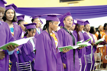  Dr Samuel Donkor (inset), President and Founder of the All Nations University, addressing new students of the university