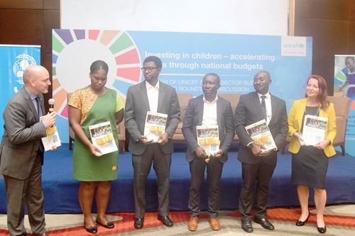Fiachra McAsey (left), UNICEF Deputy Representative in Ghana, launching the UNICEF budget briefs in Accra. Picture: EMMANUEL QUAYE 