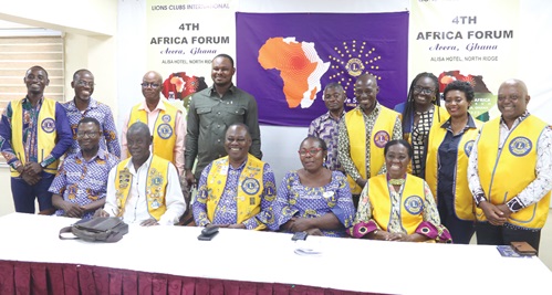 Kate Baaba Hudson (seated 2nd from right), Governor, Lions Club International District 418, with Dr Kweku Mensa-Bonsu (seated middle), First District Governor; Helen Make Obeng (seated right), Past District Governor, and some members of the Lions Club International District 418 after the press conference in Accra. Picture: ELVIS NII NOI DOWUONA