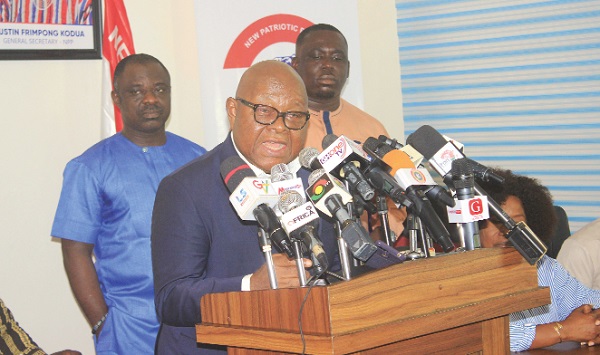 FRASHBACK: Prof. Mike Oquaye,Chairman of the NPP Presidential Elections Committee, addressing the press