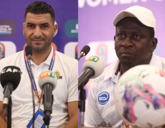 AS Far coach Amine Alioua and Nana Joe Adarkwa - Ampem Darkoa coach