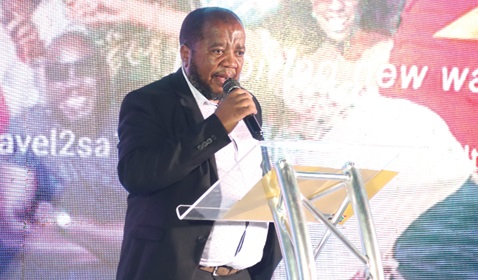Thando Dalamba (left), Deputy South African High Commissioner to Ghana, addressing participants during the launch in Accra. Picture: ELVIS NII NOI DOWUONA