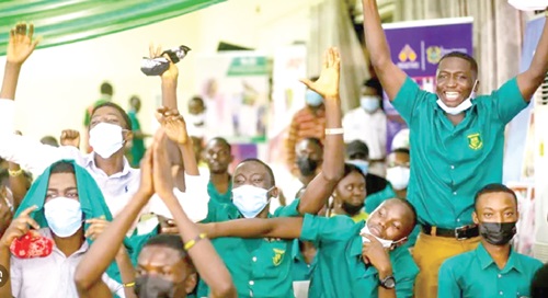 Students of Prempeh College cheering their team at one of the NSMQ competitions