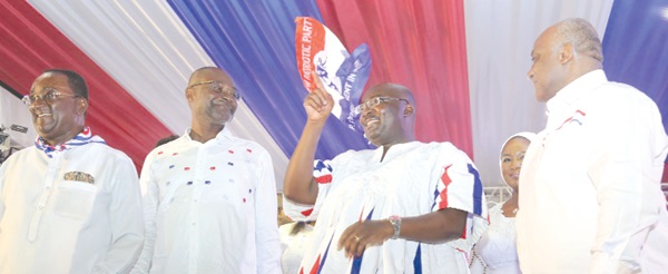 Flag bearer contestants of the NPP with Dr Mahamadu Bawumia, flag bearer (with finger pointing upward). Picture: Samuel Tei Adano