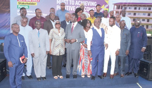 Dr Yaw Osei Adutwum (4th from right), Minister of Education, with Dr Richard Ampofo Boadu (4th from right), GETFund Administrator, other dignitaries and participants. Picture: ERNEST KODZI
