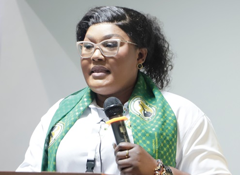 Florence E. Nkrumah, Chairperson, National Women's Committee, Ghana Mineworkers Union, addressing participants in the conference. Picture: EDNA SALVO-KOTEY