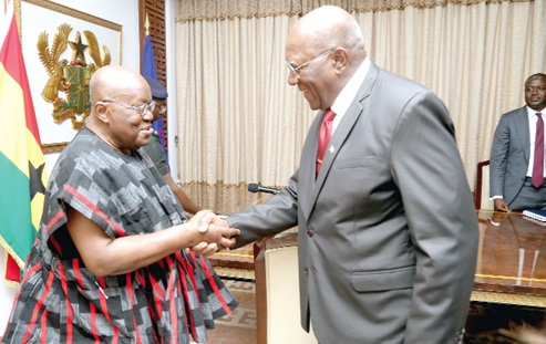 President Akufo-Addo welcoming Salvador Valdes Mesa (right), Vice-President of Cuba, to the Jubilee House. Picture: SAMUEL TEI ADANO