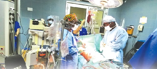 Surgeons performing free heart surgery at the Komfo Anokye Teaching Hospital in Kumasi