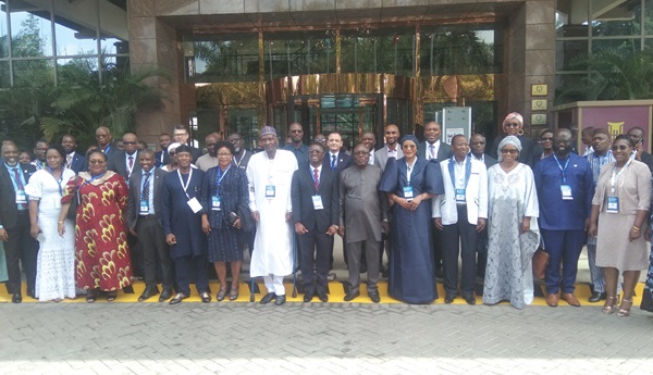 Dr Kwaku Afriyie (6th from right), Minister of Environment, Science, Technology and Innovation, with the participants in the meeting