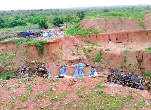 Deep gullies and uncovered pits left behind by illegal miners at Nangruma site 