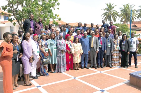 Dr Da Costa Aboagye (6th from right), Chairperson of ECOWAS RCCE Strategy, and Mahama Asei Sein (7th from right), Deputy Minister of Health, with participants after the opening of the workshop 