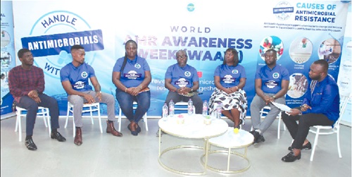 Bismark Adams (2nd from right), with Claudia Wireko-Tei (3rd from right), Dr Francis Addai (4th from right), Dr Gifty Boateng (3rd from left), Benjamin Ampadu (left) and Michael Akaadom in a panel discussion
