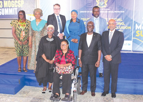 Lariba Zuweira Abudu (4th from left back row), Minister of Gender, Children and Social Protection, with some of the dignitaries at the summit. With them is Afisah Zakariah (2nd from left back row), Chief Director of the Ministry. Picture: ERNEST KODZI