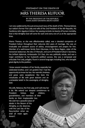 Theresa Kufuor: President Akufo-Addo's tribute 