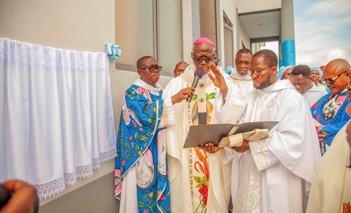 Most Rev. John Bonaventure Kwofie (2nd from left), Metropolitan Archbishop of Accra, dedicating the new building