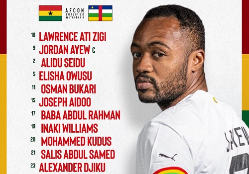 Team news: Jordan Ayew leads Black Stars as captain for Central African Republic clash