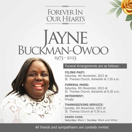 Jayne Buckman-Owoo to be buried on November 4