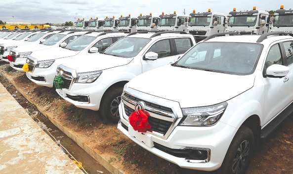 A line-up of some of the vehicles and trucks at the Zonda vehicle Assembly plant near Tema. Picture: SAMUEL TEI ADANO