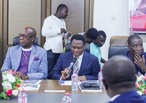 Apostle Eric Kwabena Nyamekye, President of Ghana Pentecostal and Charismatic Council, speaking during the visit of George Akuffo Dampare, Inspector General of Police