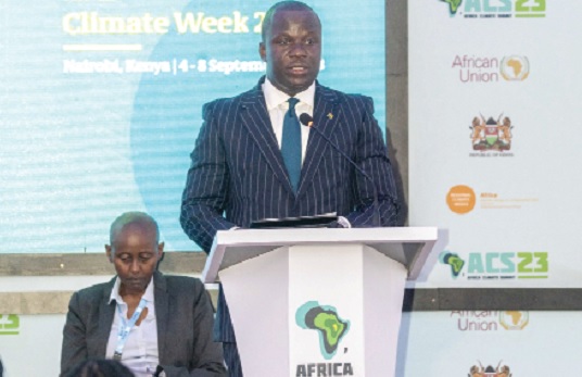 Samuel Abu Jinapor, Minister of Lands and Natural Resources, speaking at the Africa Climate Summit 23