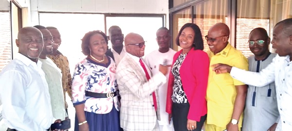 Dr Stephen Nana Ato Arthur (4th from left), Head, Local Government Service, interacting with some of the participants in Winneba