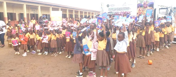 Pupils displaying the books shared to them