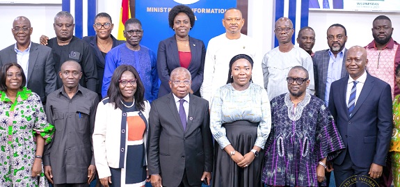 Kwaku Agyeman-Manu (middle), Minister of Health; Fatimatu Abubakar (3rd from right), Deputy Minister of Information, with some officials of the MoH