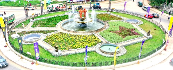Aerial view of Winneba Roundabout, also known as the Reconciliation Roundabout