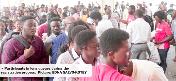 Participants in long queues during the registration process.  Picture: EDNA SALVO-KOTEY