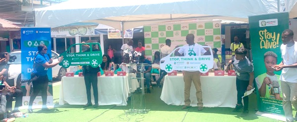 Reindolf Domey (left), Vivo Energy’s Supply and Distribution Manager, and David Osafo Adonteng, the acting Director-General of the NSRA, holding the campaign placards to signify  its official launch