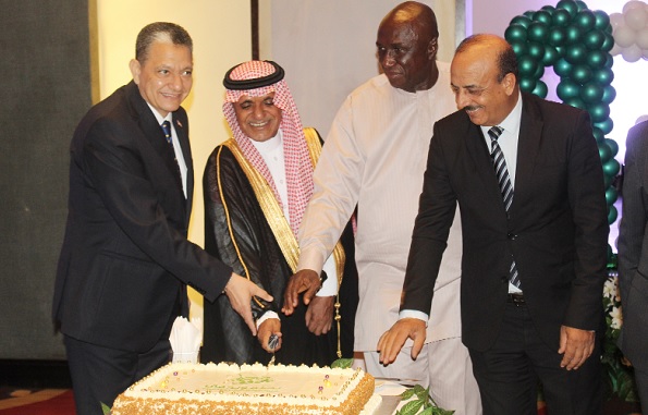 Sultan Abdulrahman Al-Dakel (2nd from left), Ambassador of the Kingdom of Saudi Arabia to Ghana,  with Ambrose Dery (2nd from right), Minister for the Interior, and other dignitaries cutting the anniversary cake. Picture: ESTHER ADJORKOR ADJEI