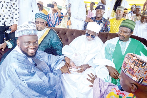 Ohene Kwame Frimpong (left) with Sheik Osmanu Nuhu Sharubutu (middle), the National Chief Imam. Main Picture: The new mosque at Agogo 