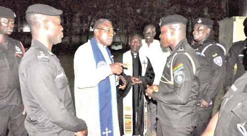 DCOP Boadu-Ekumah (2nd from right) and his subordinates, interacting with some executive of EPCG at the Dela Cathedral