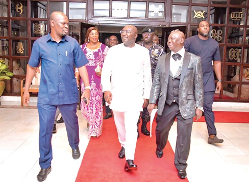 Vice-President Dr Mahamudu Bawumia (middle), flanked by Mustapha Ussif(left), Minister of Youth and Sports, and Kwabena Yeboah, President of SWAG arriving at the SWAG Awards ceremony 