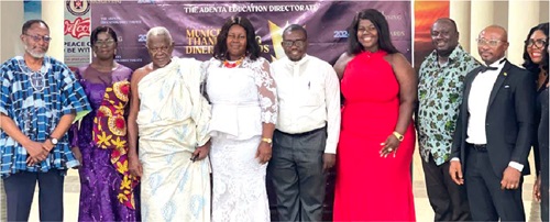 Gifty Mussey (4th from left), Adentan Municipal Director of Education, with some of the dignitaries after the maiden thanksgiving dinner and awards night