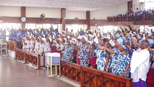 Members of the church rejoicing after the anniversary was launched. Picture: Caleb Vanderpuye Members of the church rejoicing after the anniversary was launched. Picture: Caleb Vanderpuye