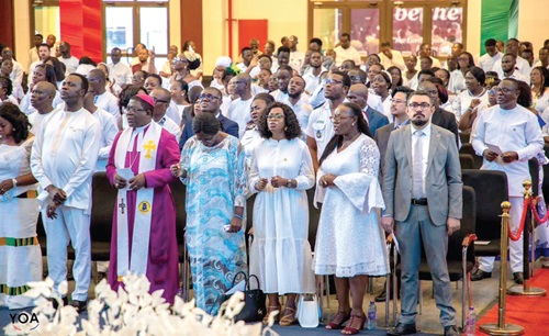 Dr Yaw Osei Adutwum (left), Minister of Education; Dr Paul K. Boafo (2nd from left), Presiding Bishop of the Methodist Church Ghana, and other dignitaries at the Education Ministry's maiden end-of-year thanksgiving service in Accra