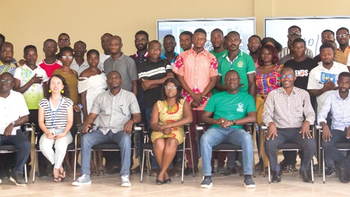 Nana Yaw Sarpong Siriboe I (3rd from right) with the trainees and the trainers after the training session 